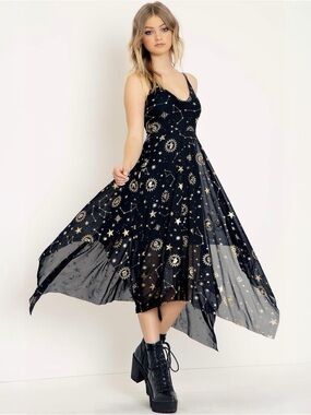 Harry Potter BlackMilk Black Celestial Print Handkerchief Hem Dress Size S